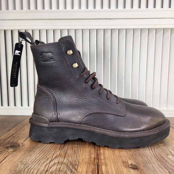 Sorel Hi Line Lace Up Boots Mens Sz 9 Dark Brown Leather Waterproof Utility Boot - Picture 1 of 10